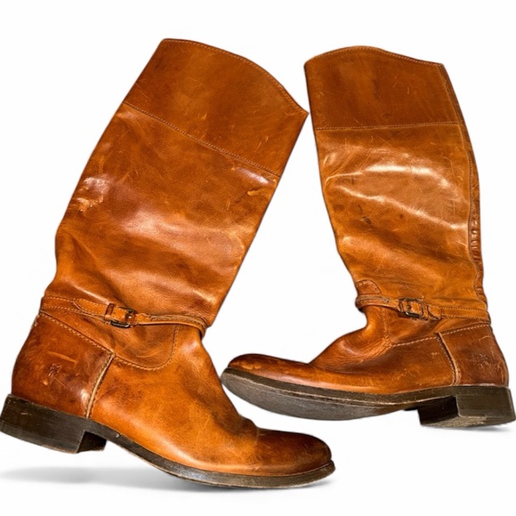 FRYE Leather Tall Buckle Brown Riding Boots Women’s Size 7.5 - Picture 1 of 16